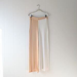 Ronny Kobo Two Tone Ribbed Knit Wide Leg Coloroblock Cream/White Pants, size S
